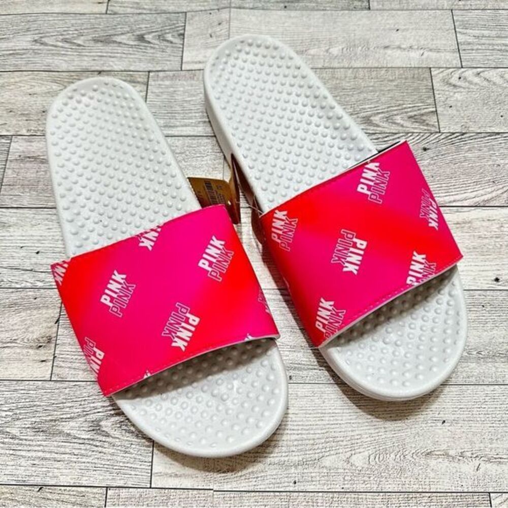 VICTORIA'S SECRET PINK LOGO ORANGE & PINK OMBRE SLIDES NWT - Picture 3 of 7